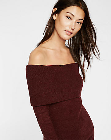 Express plush jersey off the shoulder sweater